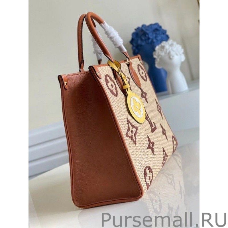 OnTheGo MM Bag In Raffia With Brown M57707