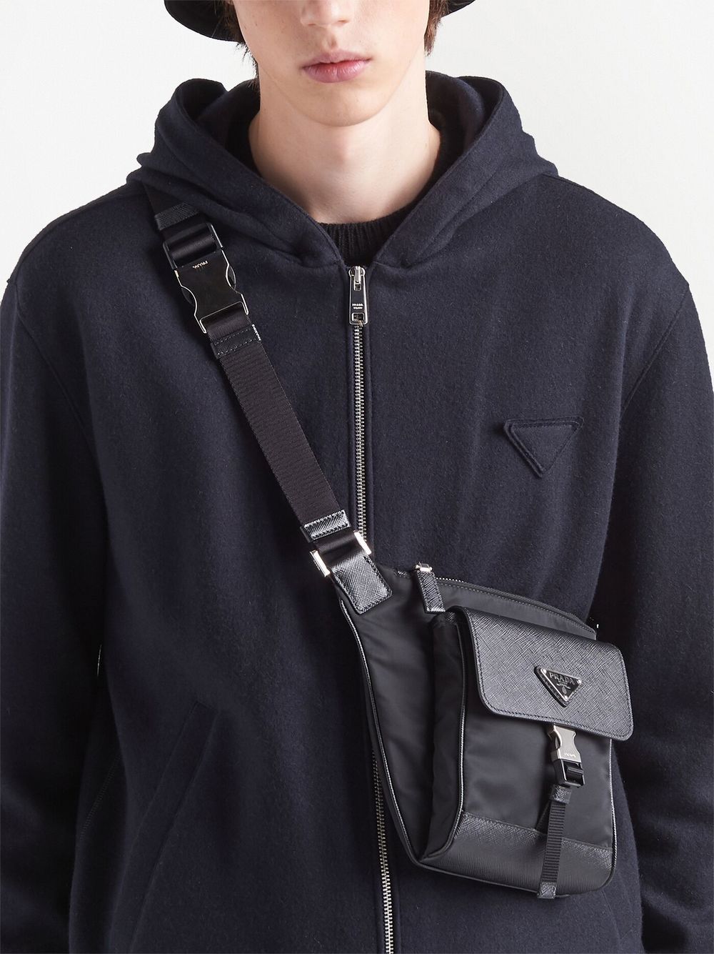 Pra*a recycled nylon saffiano leather shoulder bag