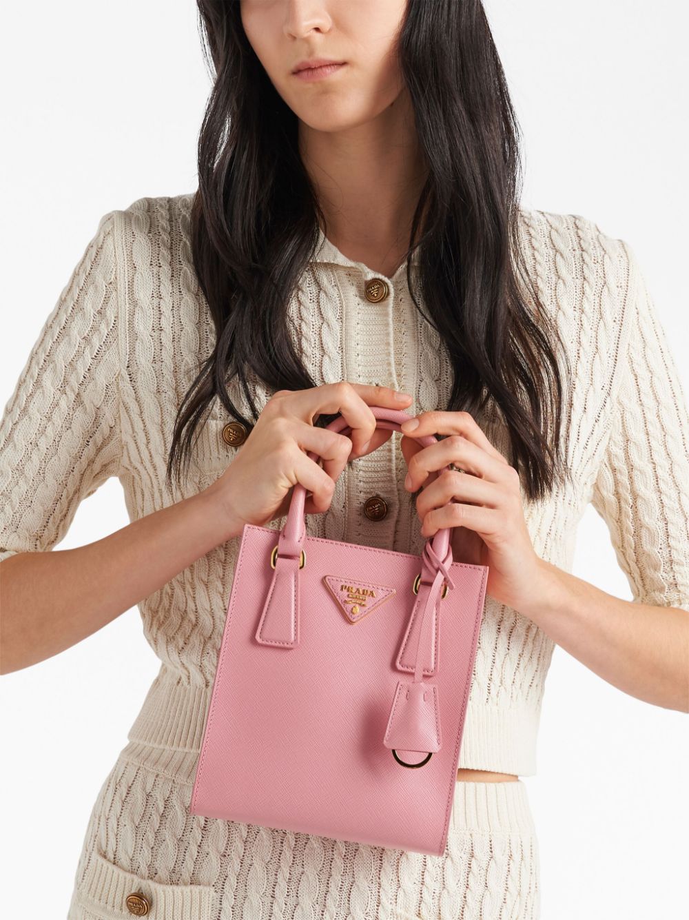 Pra*a triangle-logo saffiano leather tote bag