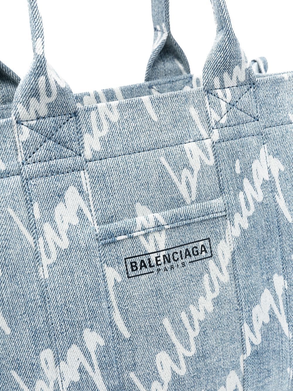Ba*len*cia*ga hardware logo-print denim tote bag