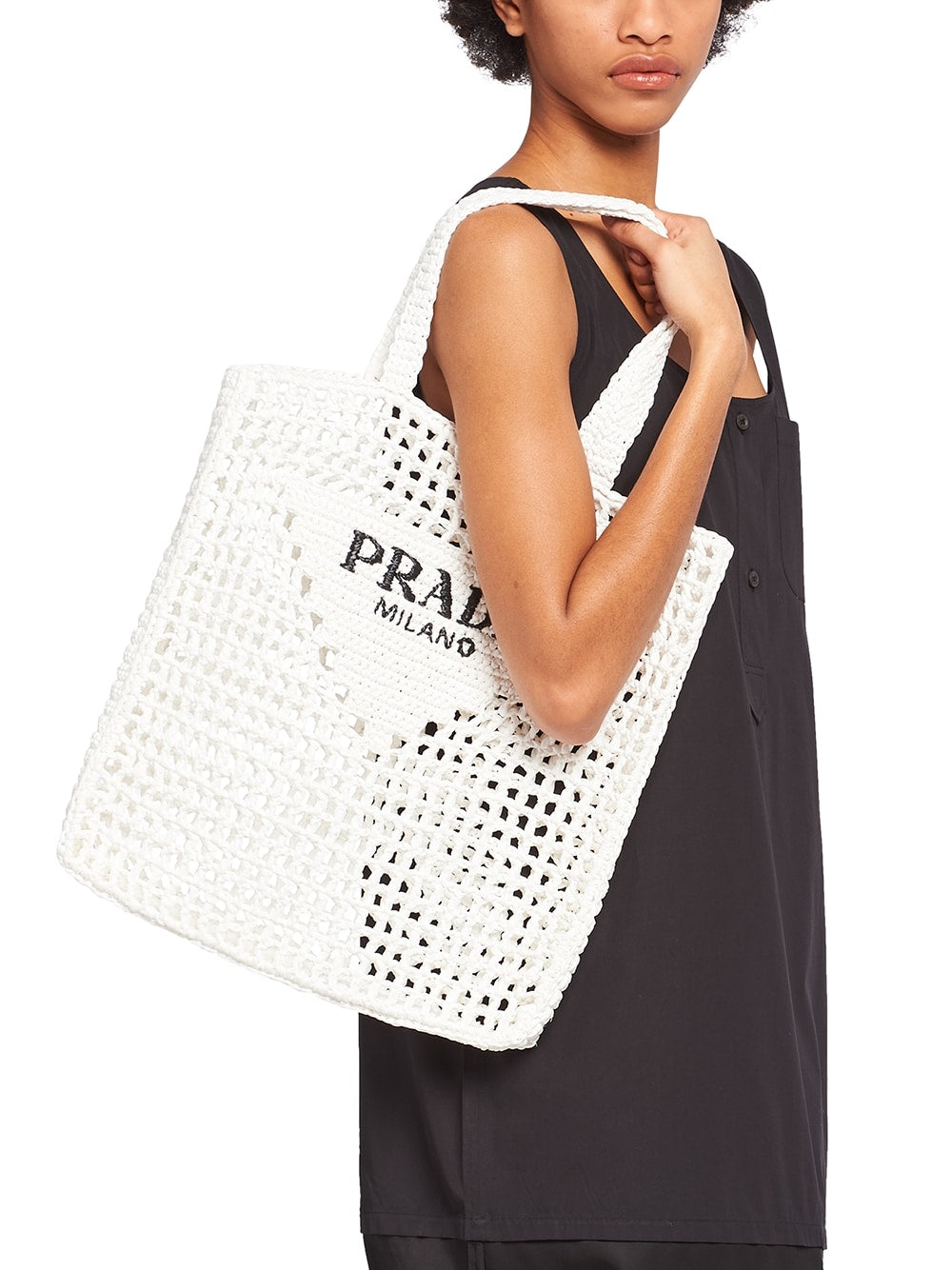 Pra*a logo-print raffia tote bag